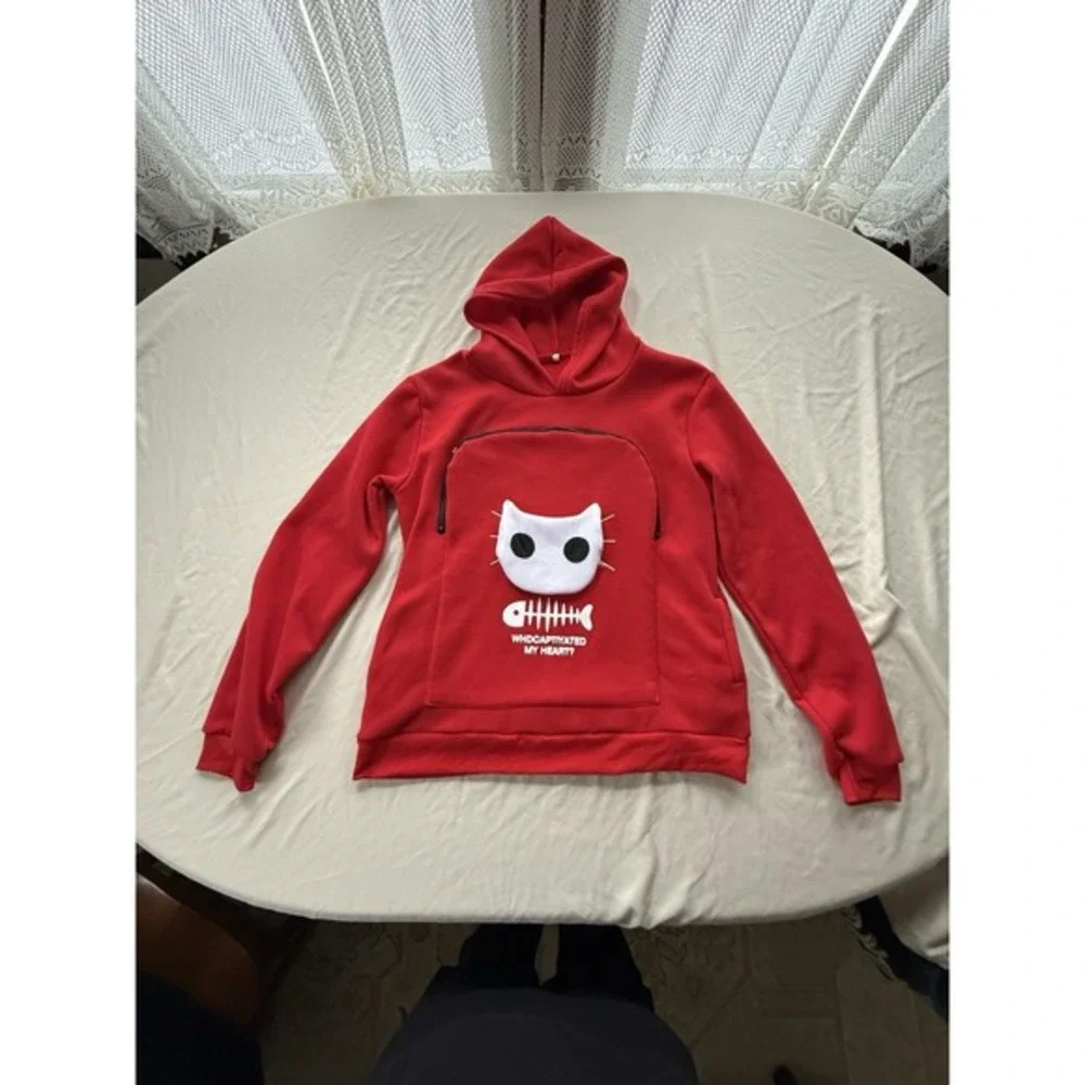 Pet Cat Carrier‎ Hoodie Kangaroo Pouch Sweatshirt Red Youth L Womens S